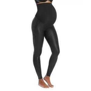 SPANX Mama Maternity Faux Leather Leggings S Black Comfort Pregnant Belly Pants